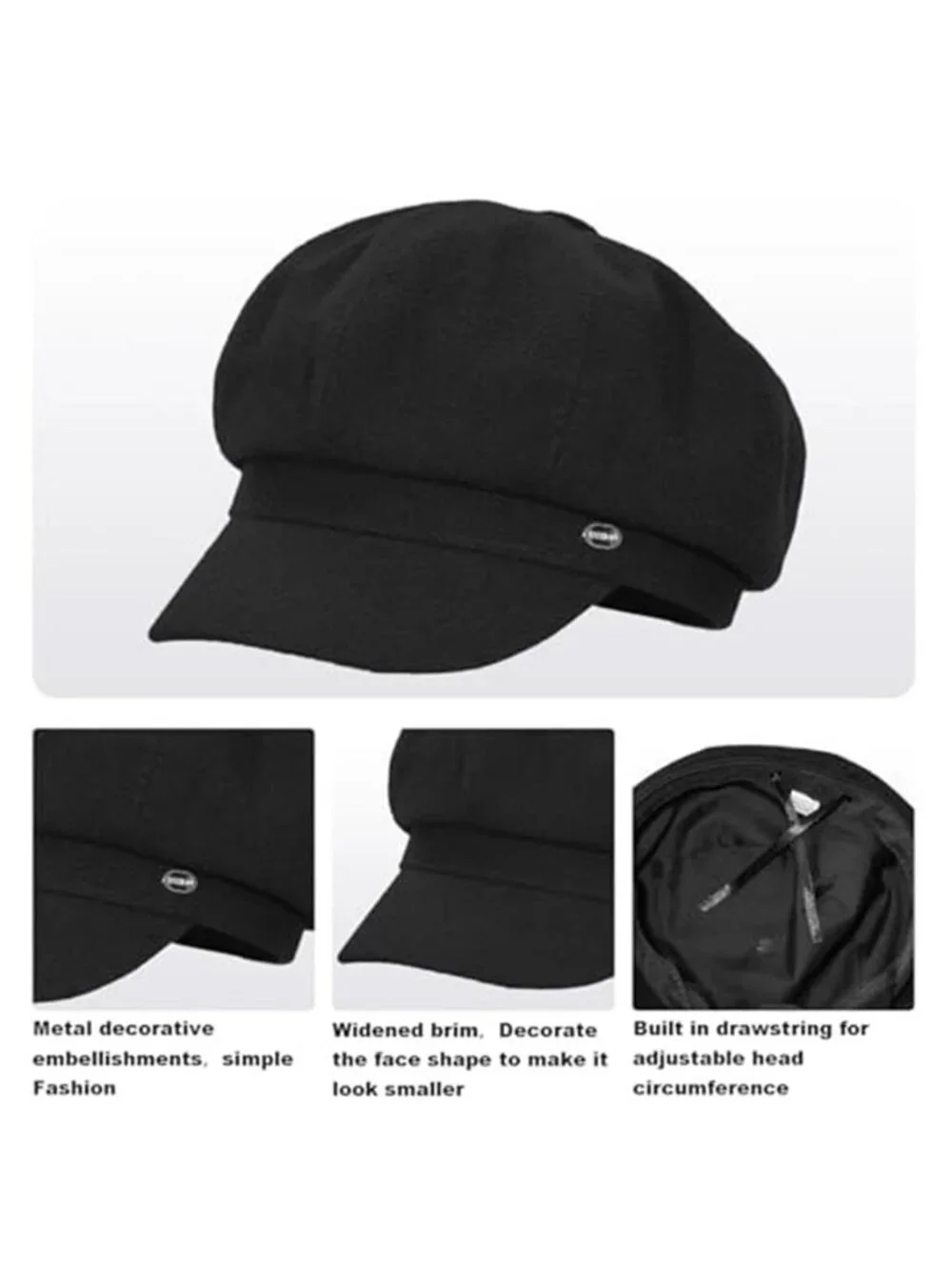 Women's Wool Newsboy Hat Cabbie Hat Beret Paperboy Tweed Baker Boy Cap